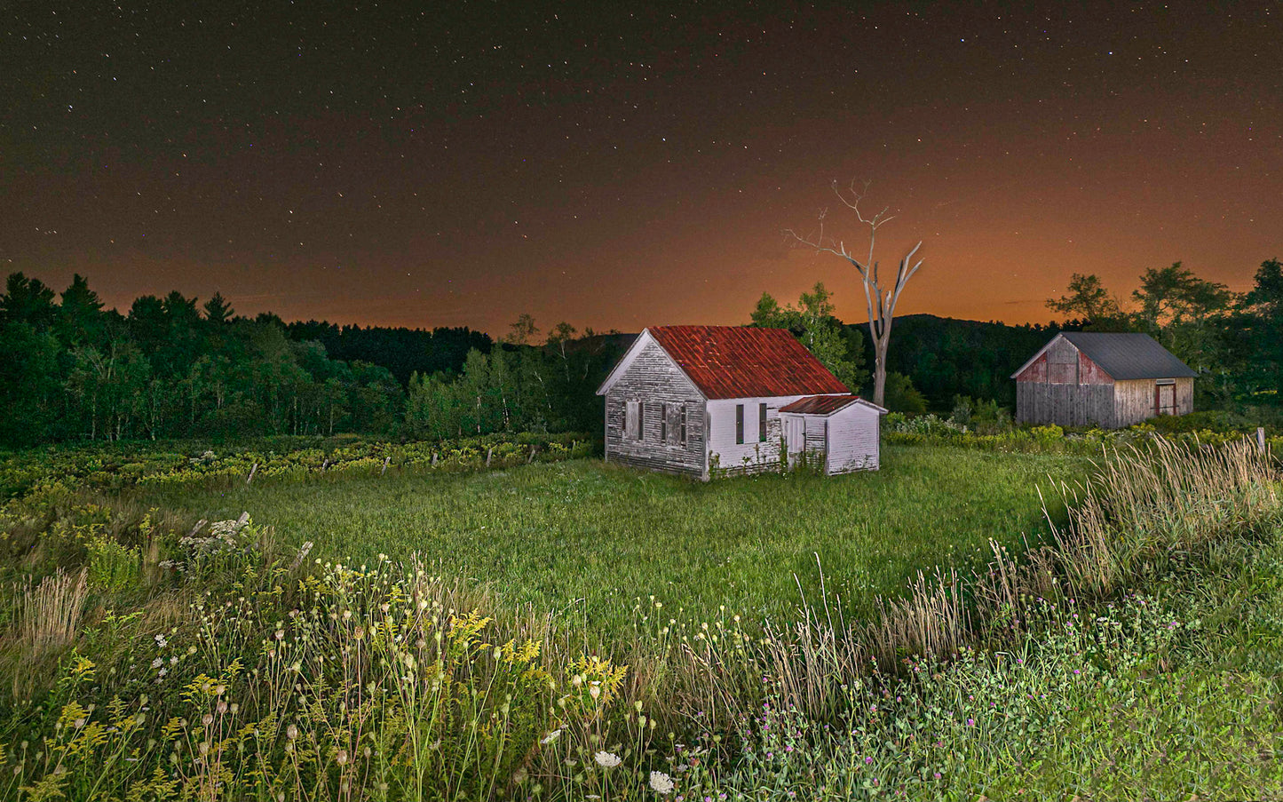 School & Barn At Twilight