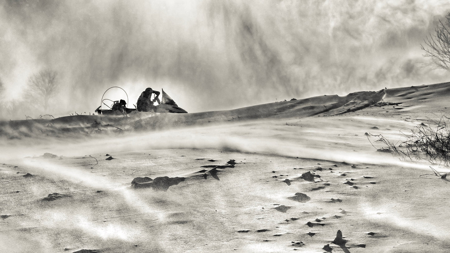 Snowmobile On Windy Day